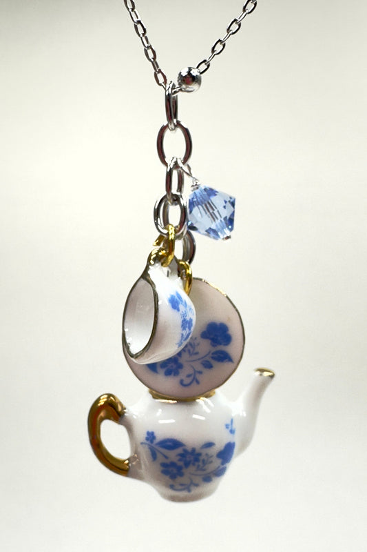 Tea Themed Necklace Blue Wholesale