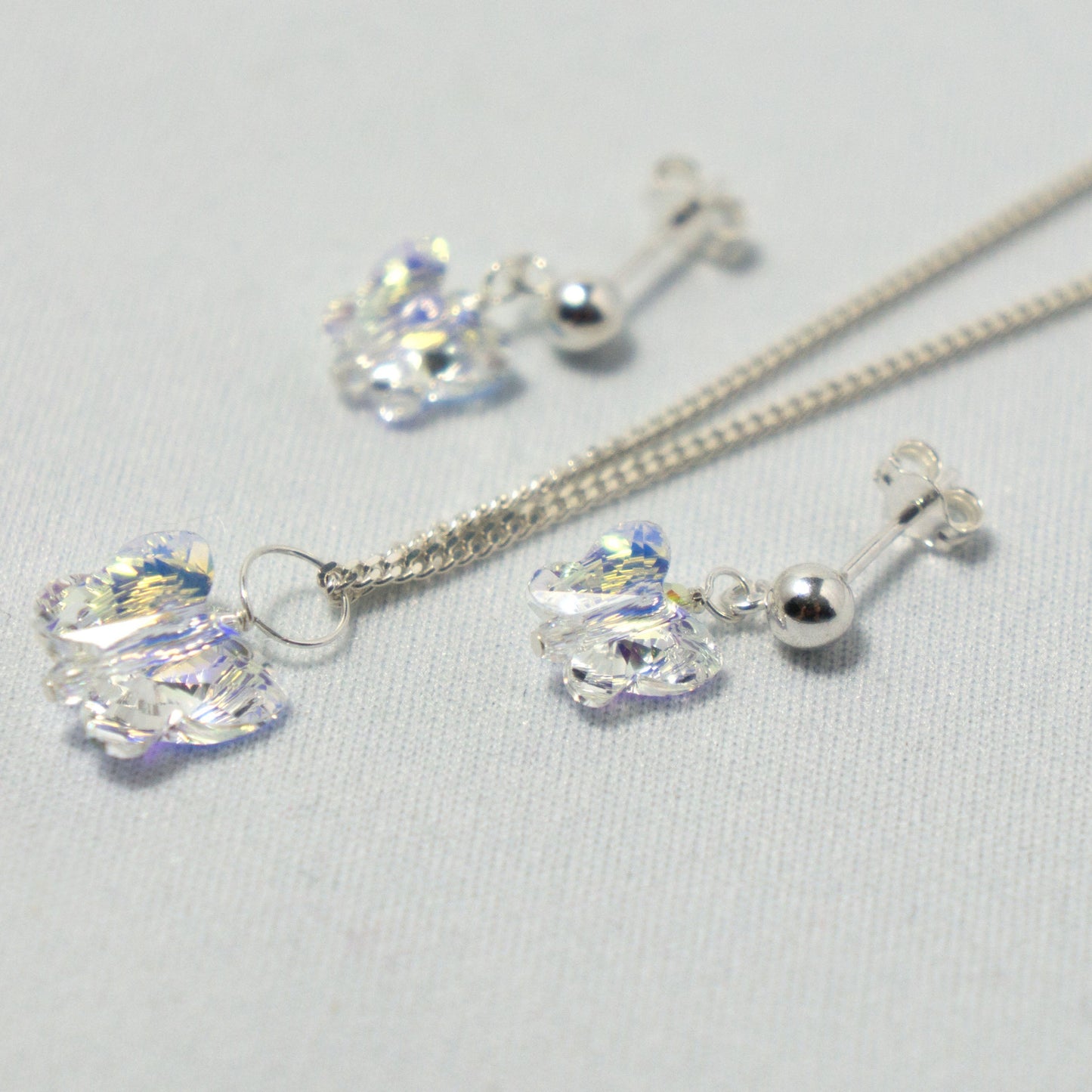 children's butterfly necklace - blue, clear ab, green, pink, purple clear ab